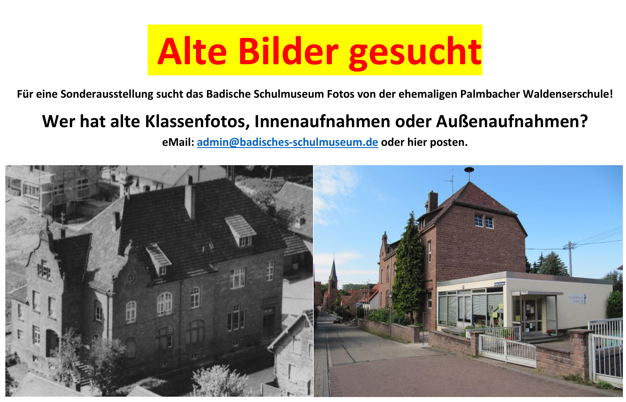 Frühere Fotos der Waldenserschule Palmbach werden gesucht.